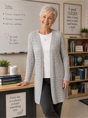 Cato Light Gray Open-Knit Cardigan